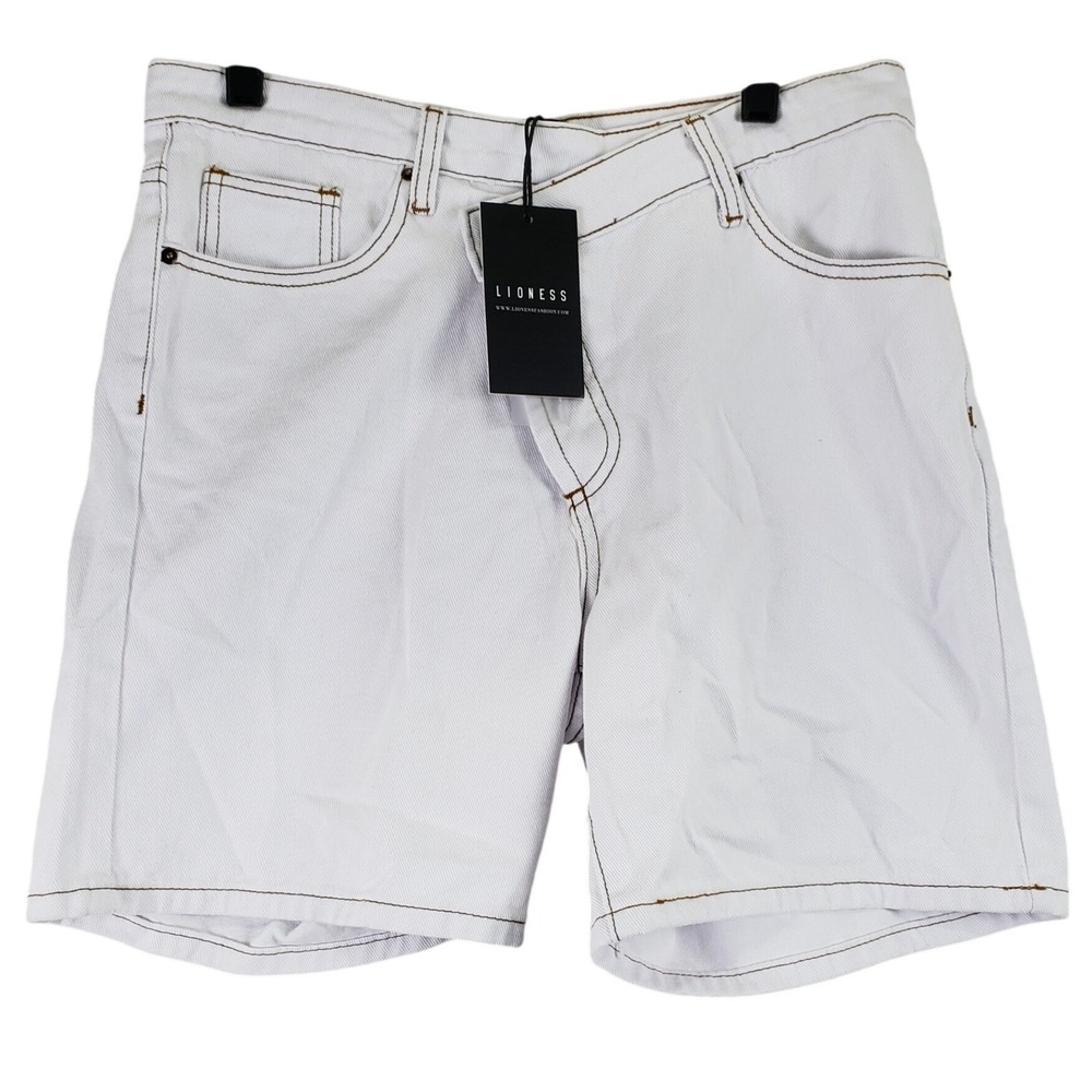 Lioness Lowrider Denim Shorts Womens M White Asymmetrical Crossover NWT